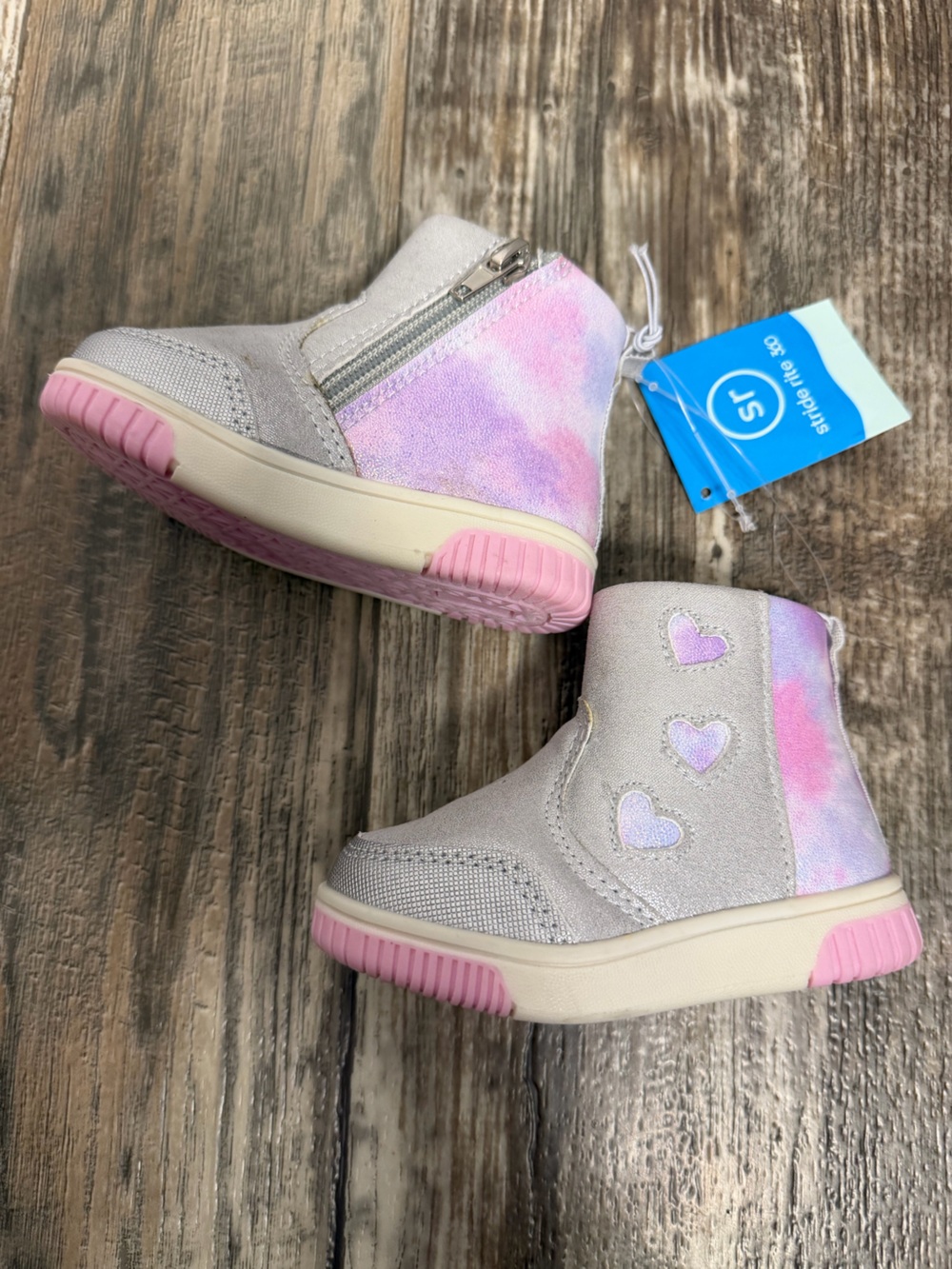 Stride Rite Girls' Silver Ankle Boots with Pastel Purple & Pink Accents Size 5 - Picture 12 of 16